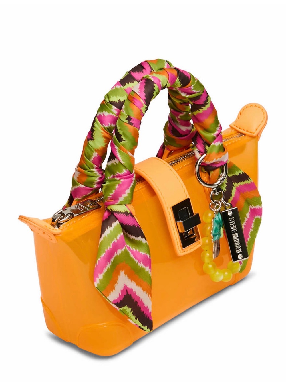 Steve Madden Orange Satchel with Pink & Green Scarf-Wrapped Handles